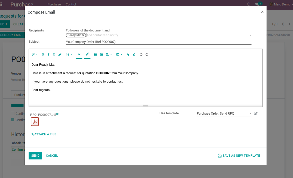 Send by email button check list