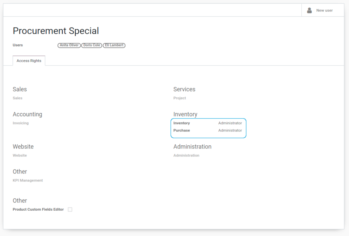 Odoo user role