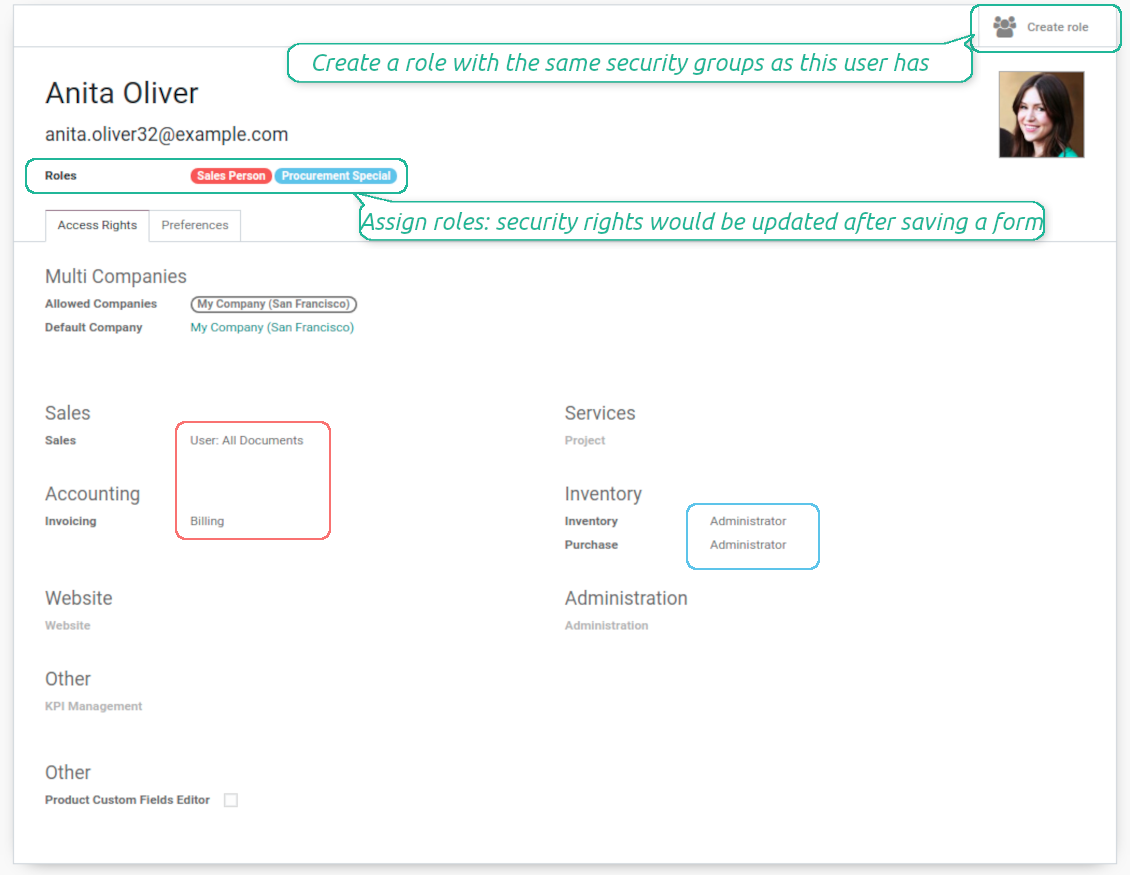 Security roles for odoo users