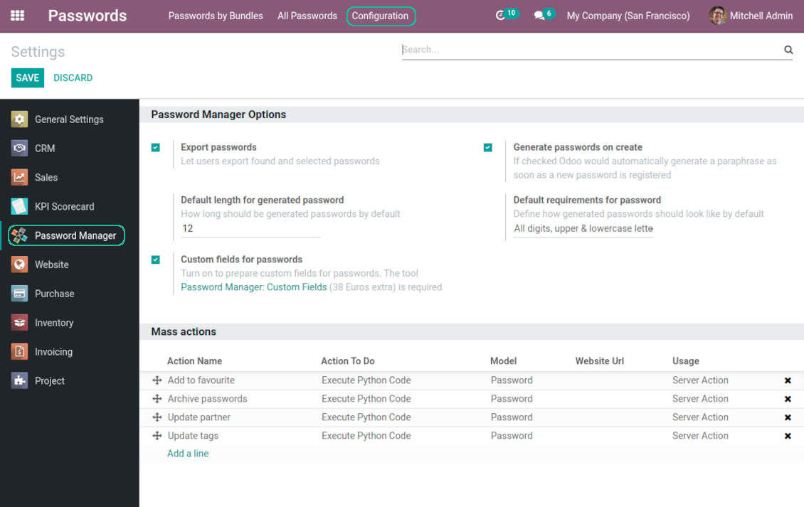 Odoo passwords settings