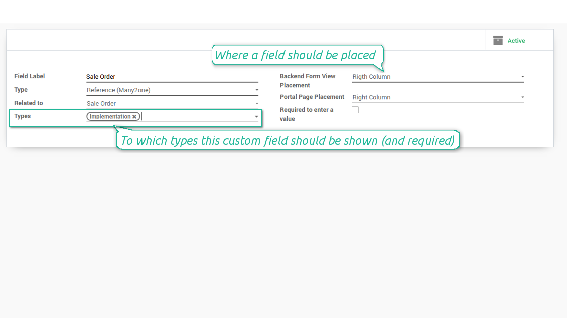 Custom fields depend on Odoo task type