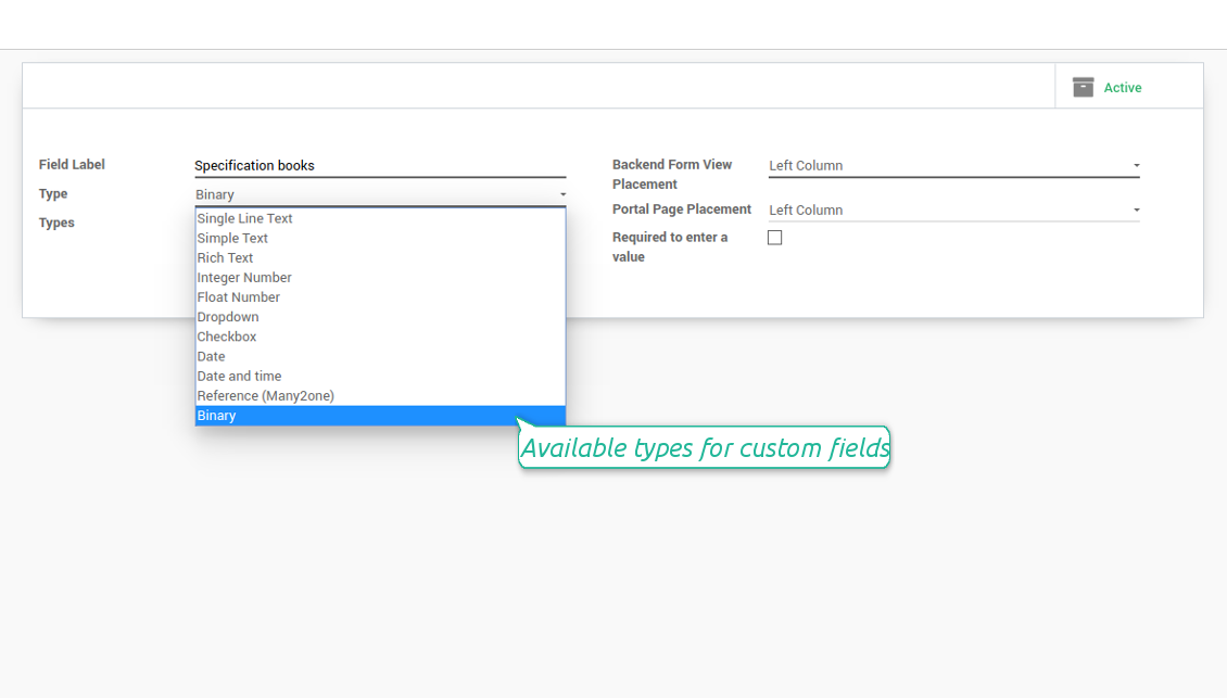 Field types for Odoo tasks