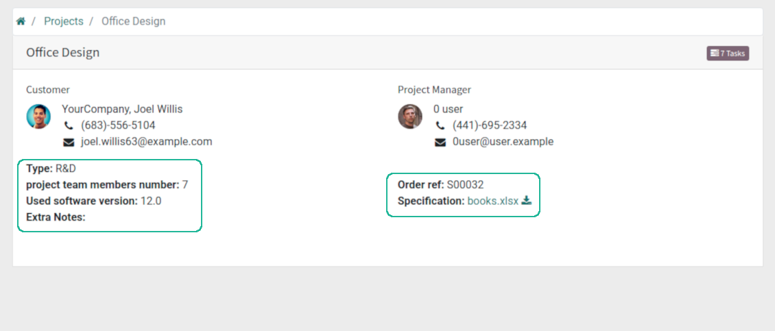Projects' custom fields in portal