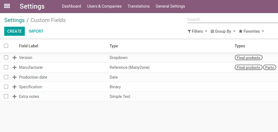 Customize properties of Odoo products