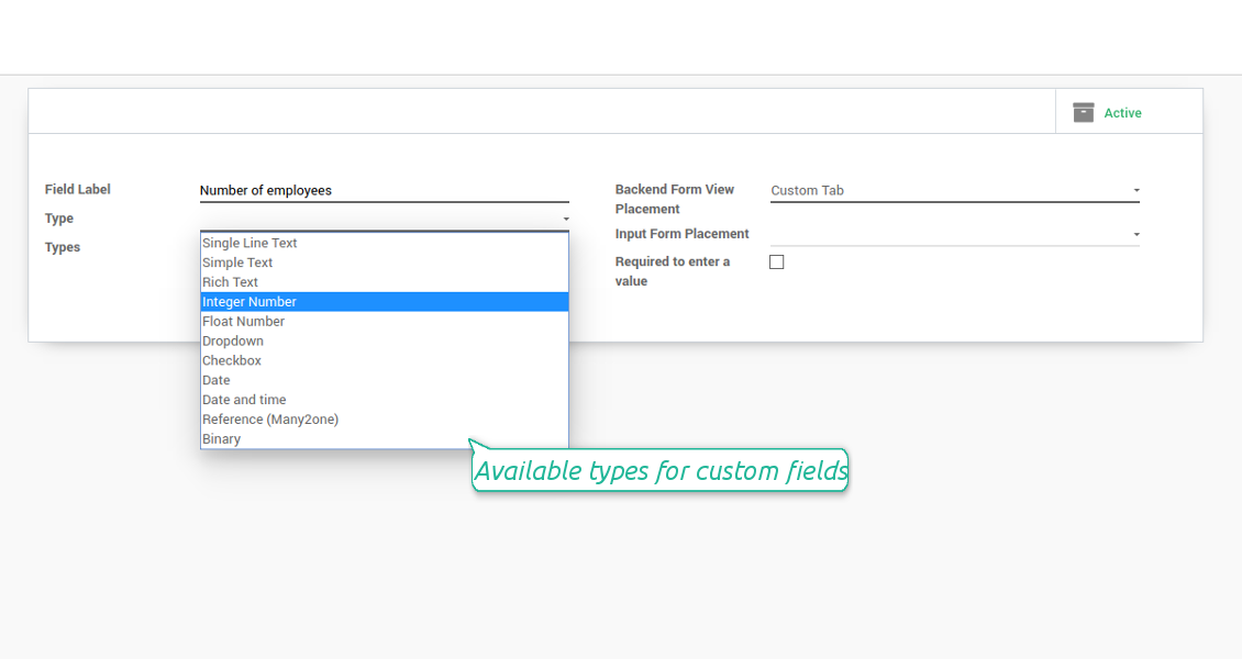 Custom field types for Odoo opportunities