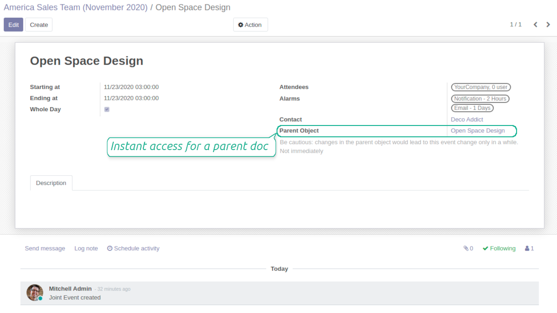 Parent object from Odoo joint event