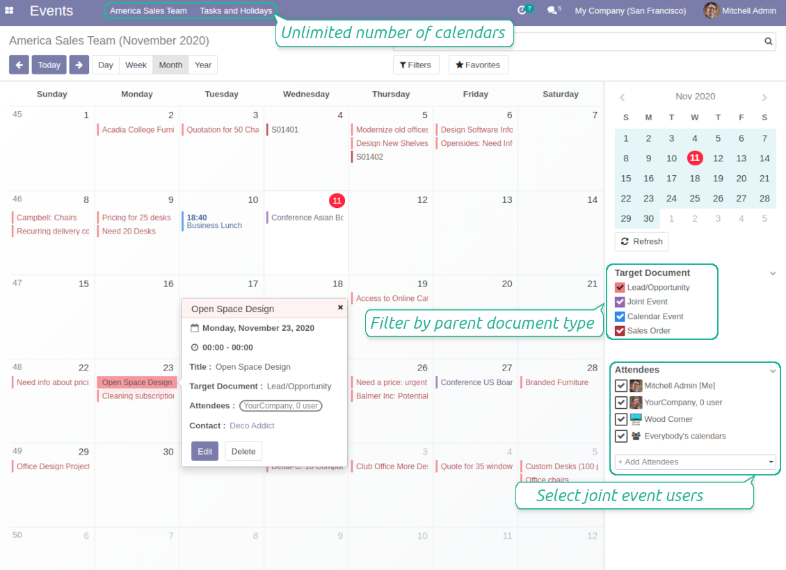 Odoo super calendar events