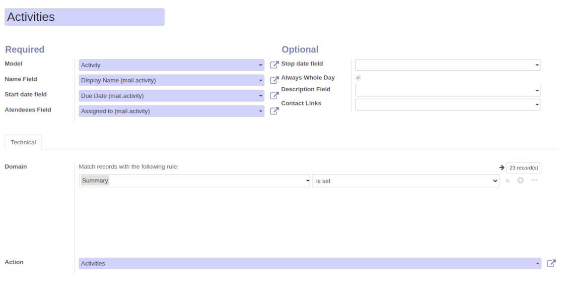 Activities shard on single Odoo interface