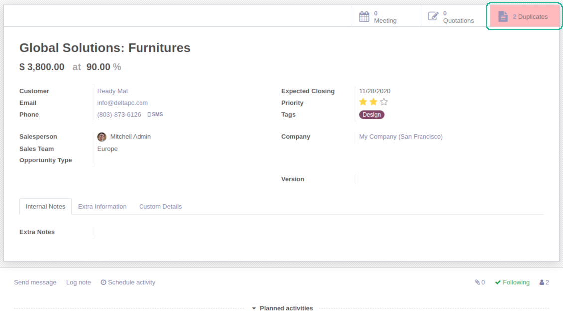Potential Odoo leads/opportunities duplicates