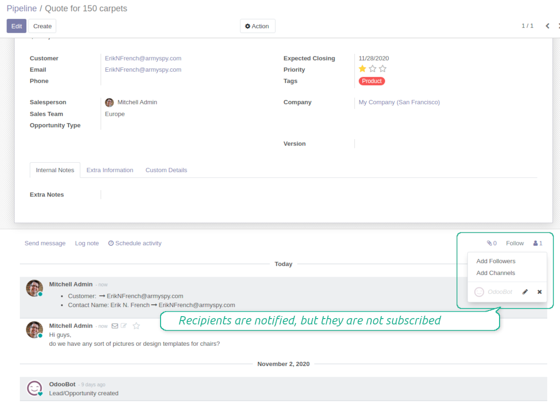 Do not add recipients as followers automatically