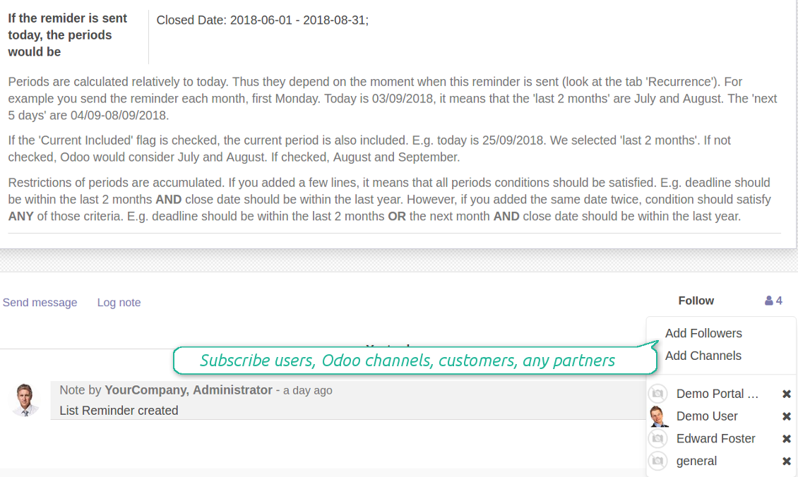 Odoo lists followers