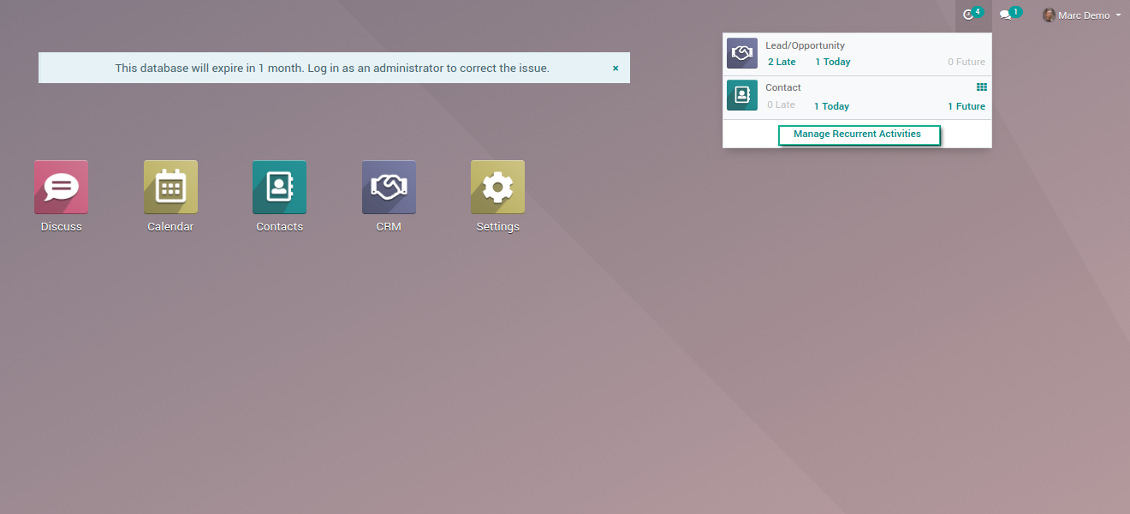 Header entry for repeated activities