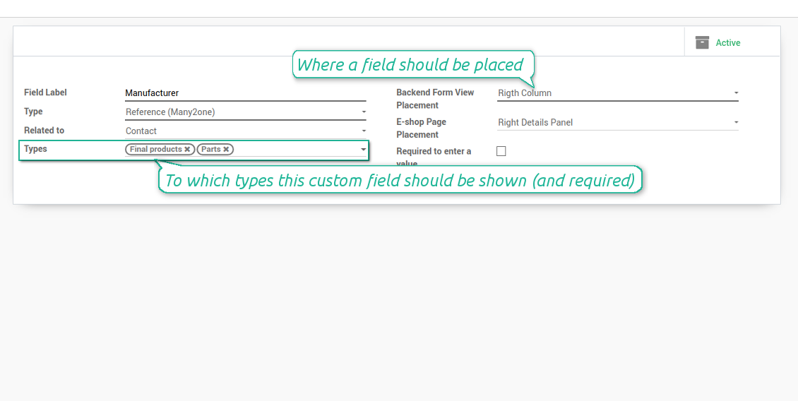 Custom fields depend on template types