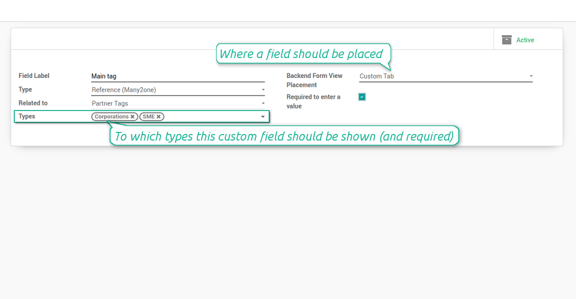 Custom fields depend on partner types