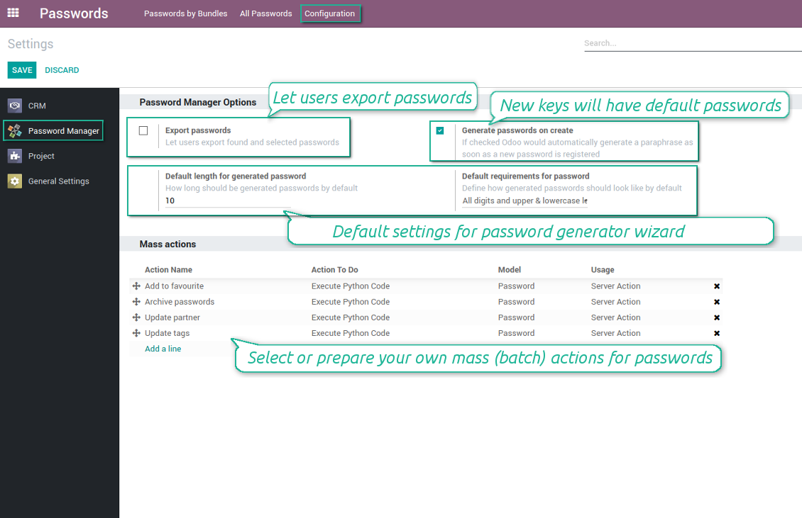 Passwords settings