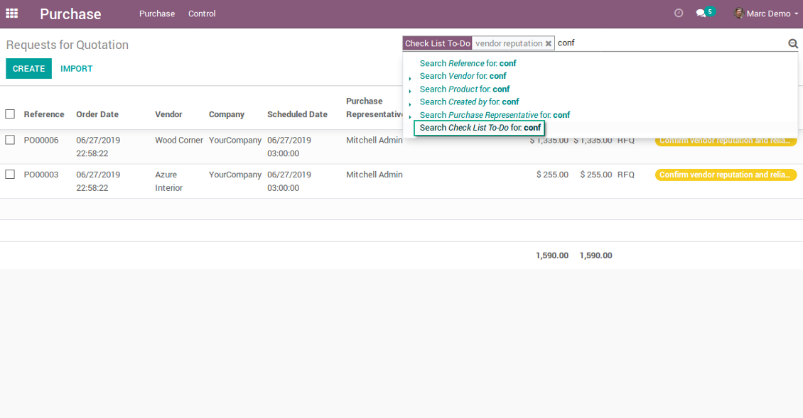 Search by purchase check lists