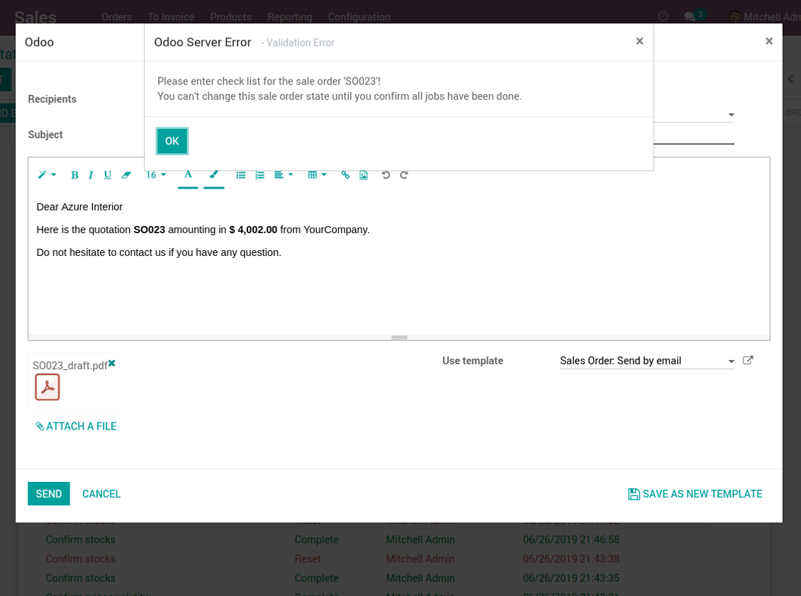 Send by email button check list