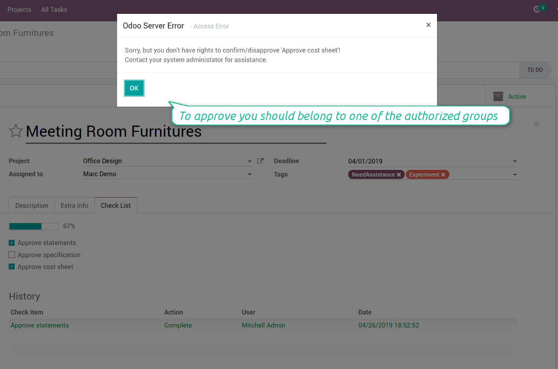 User groups per check items