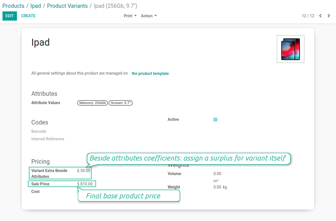 Product variant own surplus and final advanced price