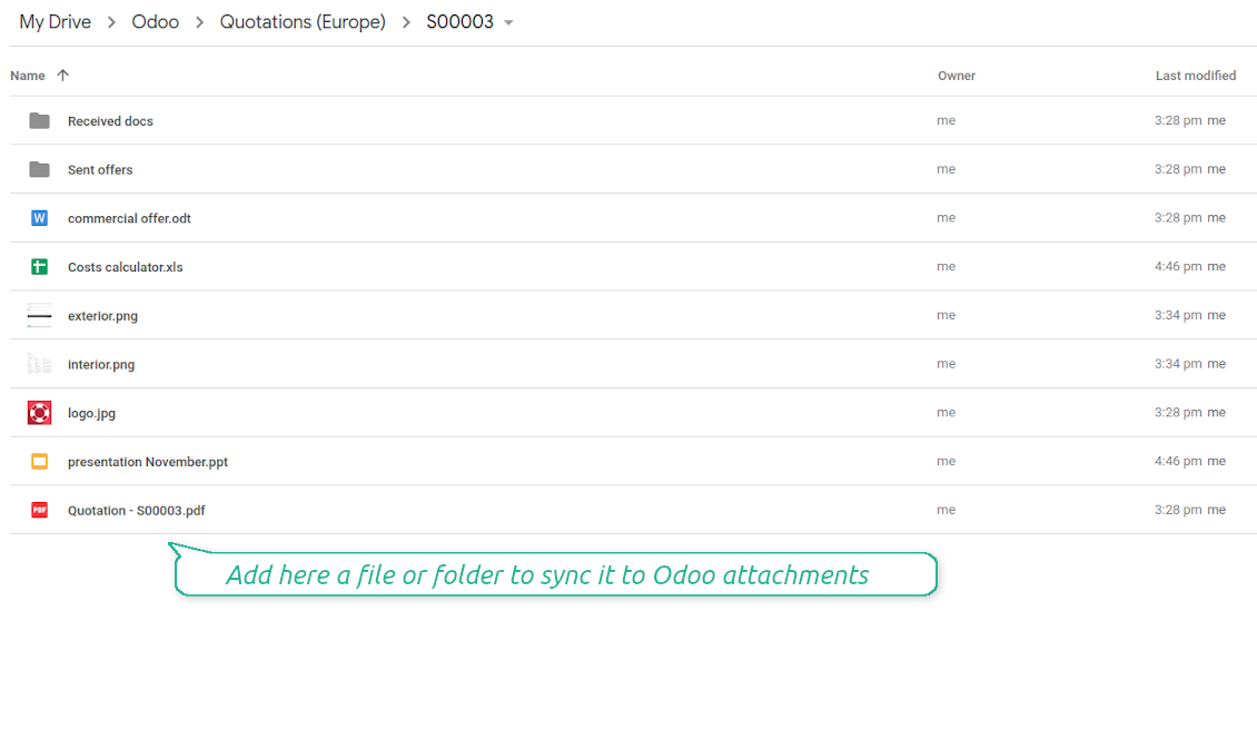 Odoo attachments as Google Drive files