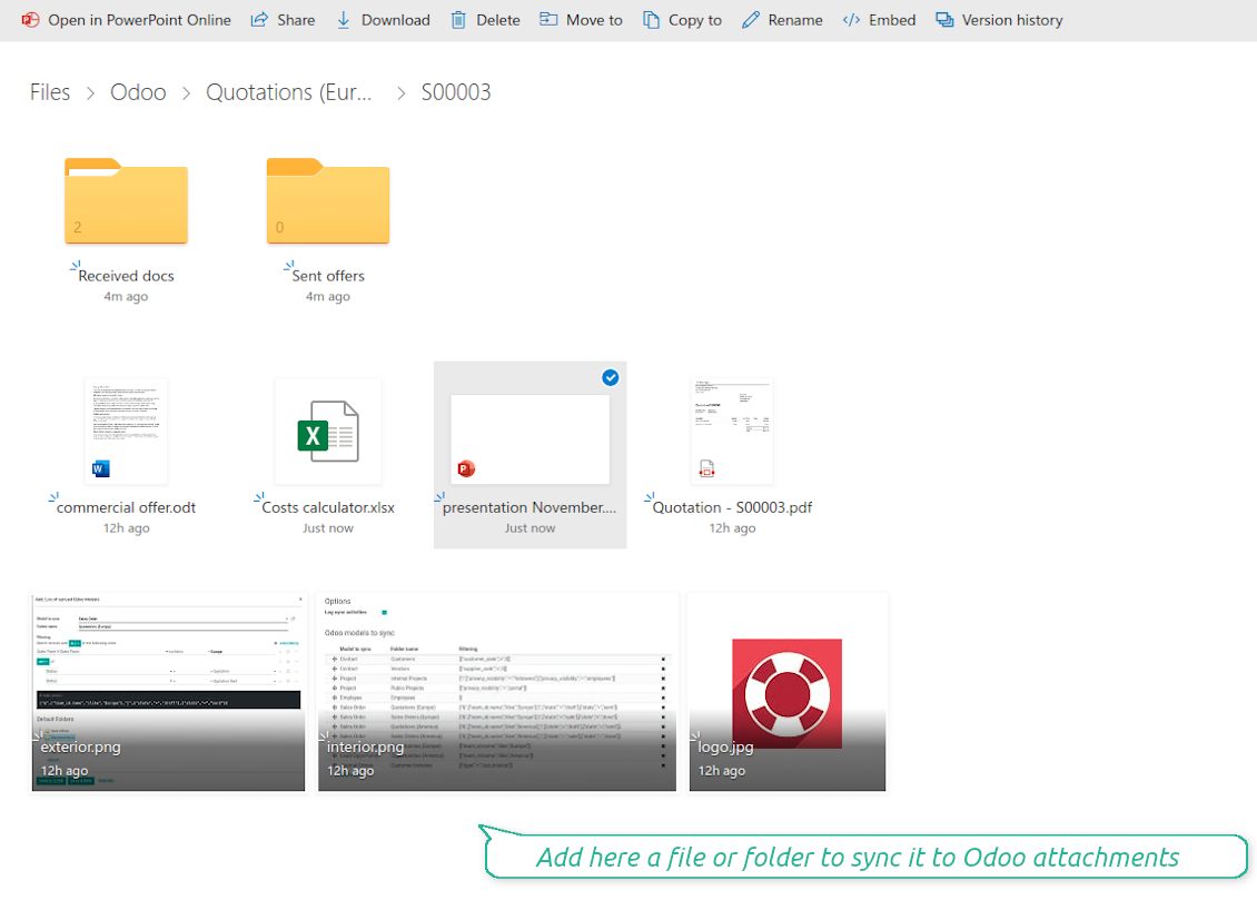 Odoo attachments as OneDrive / SharePoint files