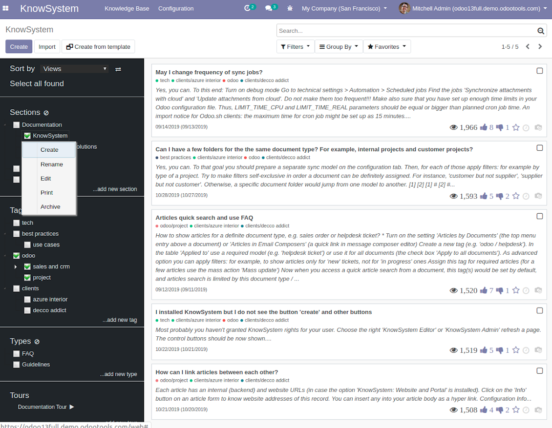 Edit sections, tags, and types