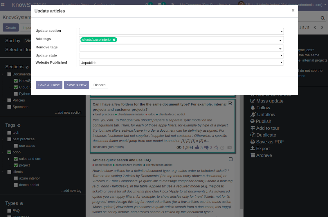 Mass update of knowledge base