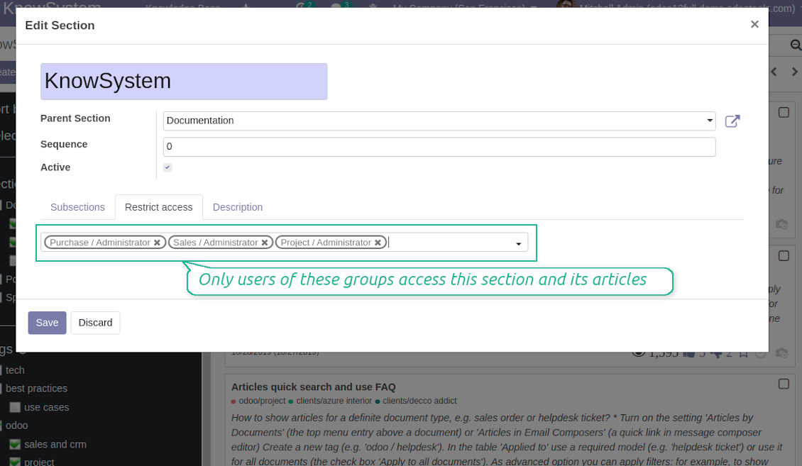 Knowledge section user groups