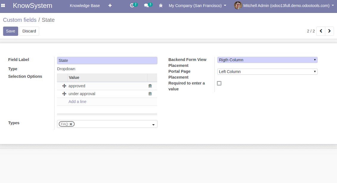Customize properties of knowledge base