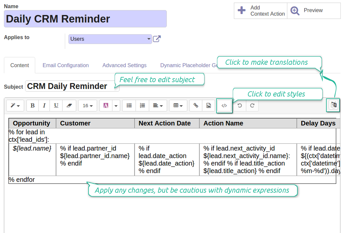 Change daily notification of activities