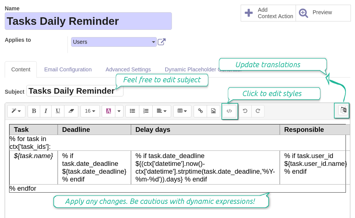 Change tasks reminder appearance