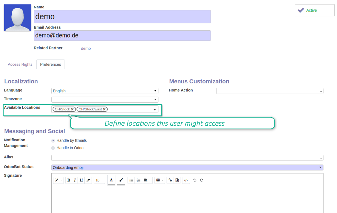 Locations on a user form