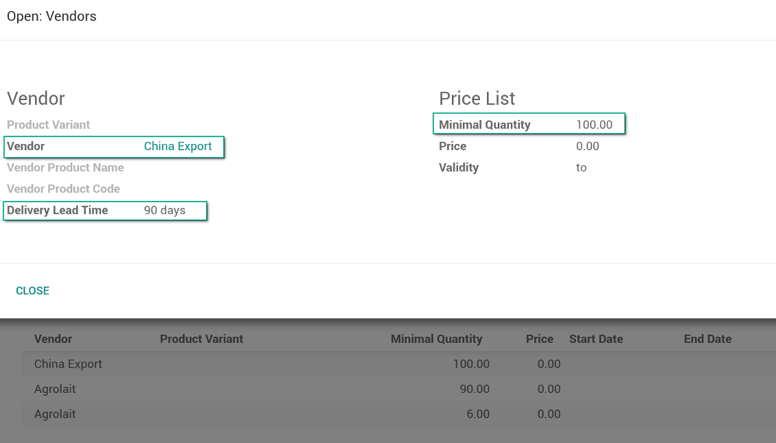 Variants vendors' mass adding