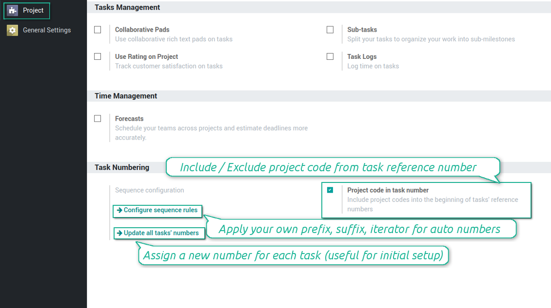 Tasks numbers configuration