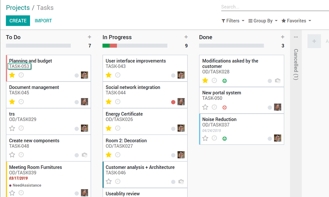 Kanban tasks numbers