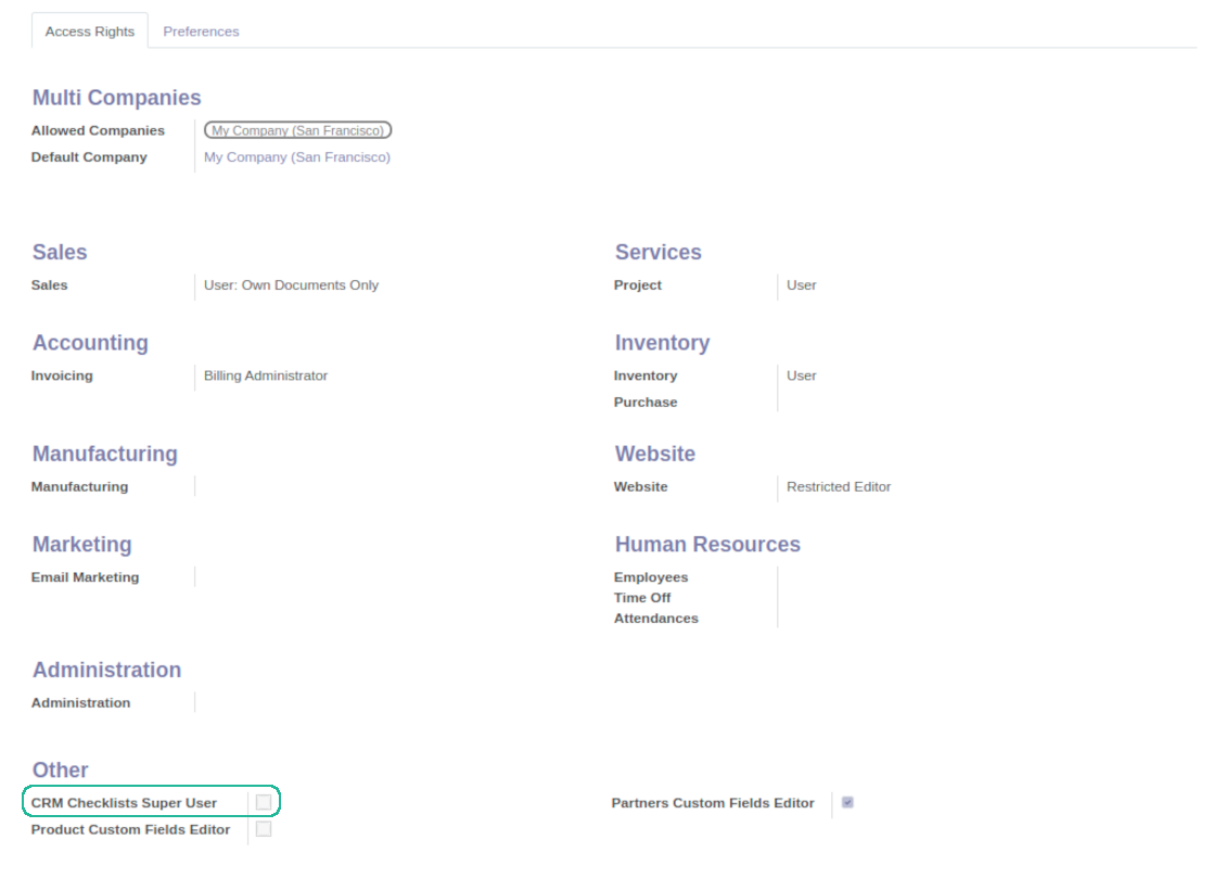 Opportunity check list super user