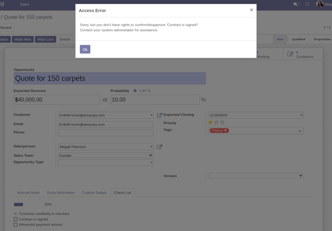 User groups per CRM check items