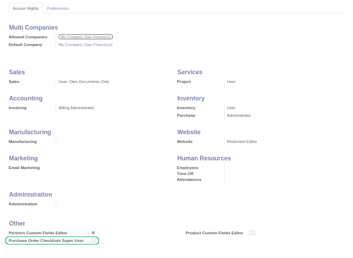Check list super access level