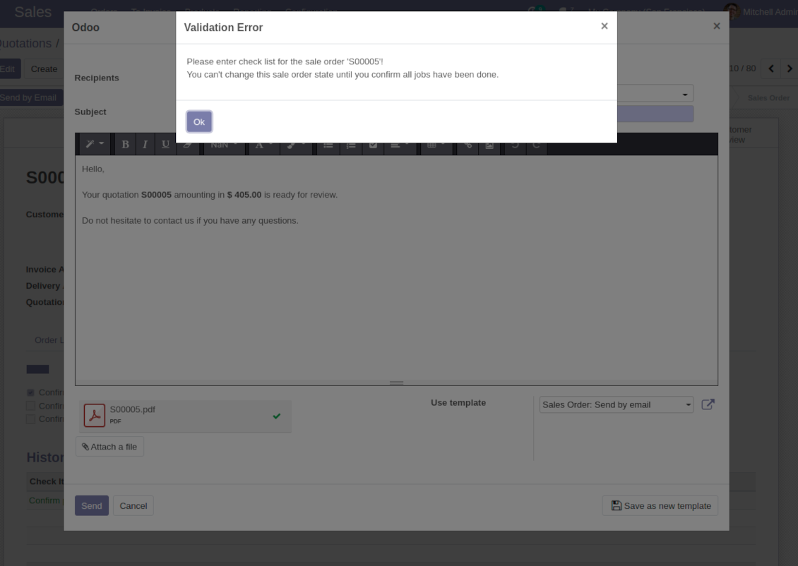 Check list mist be done to move an order further