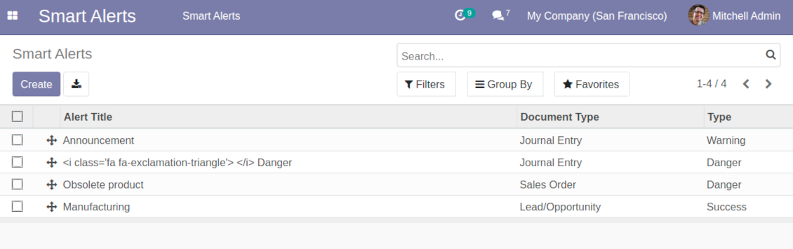 List of configurable Odoo warnings