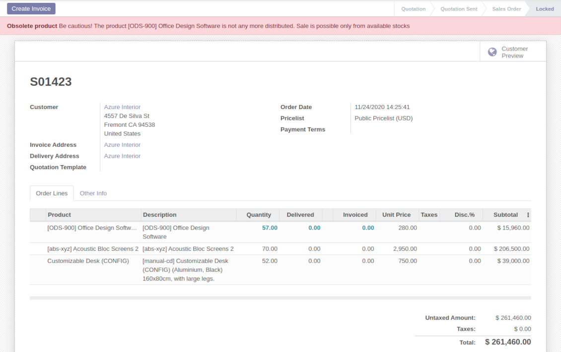 Odoo sale orders alarms