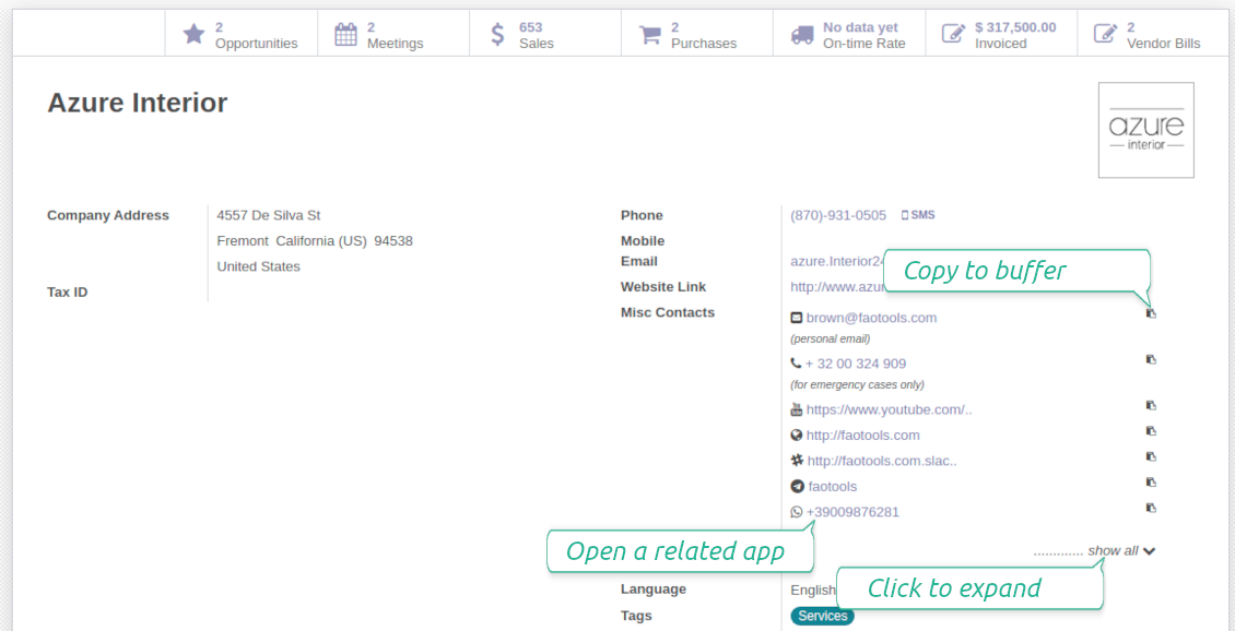 Odoo Contact details widget