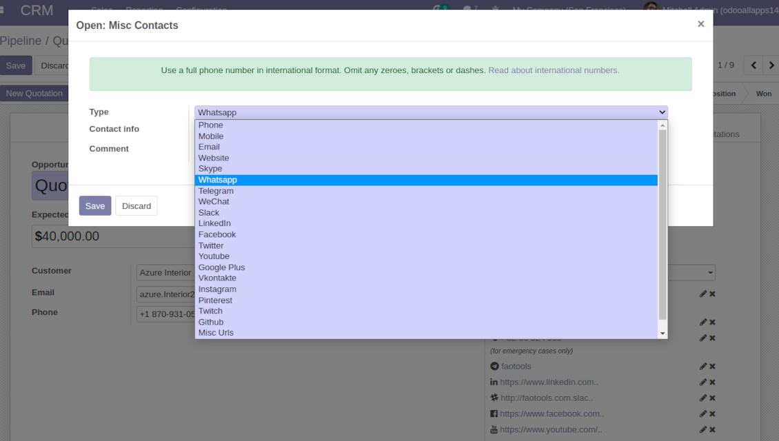 Contact info types and formats (CRM)
