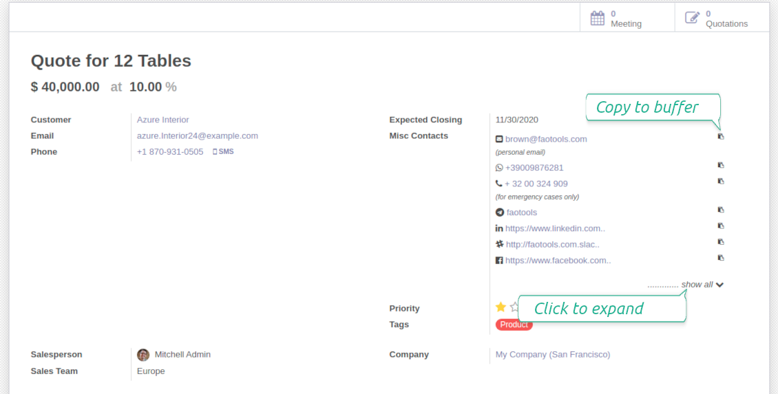 Odoo CRM contact details readonly
