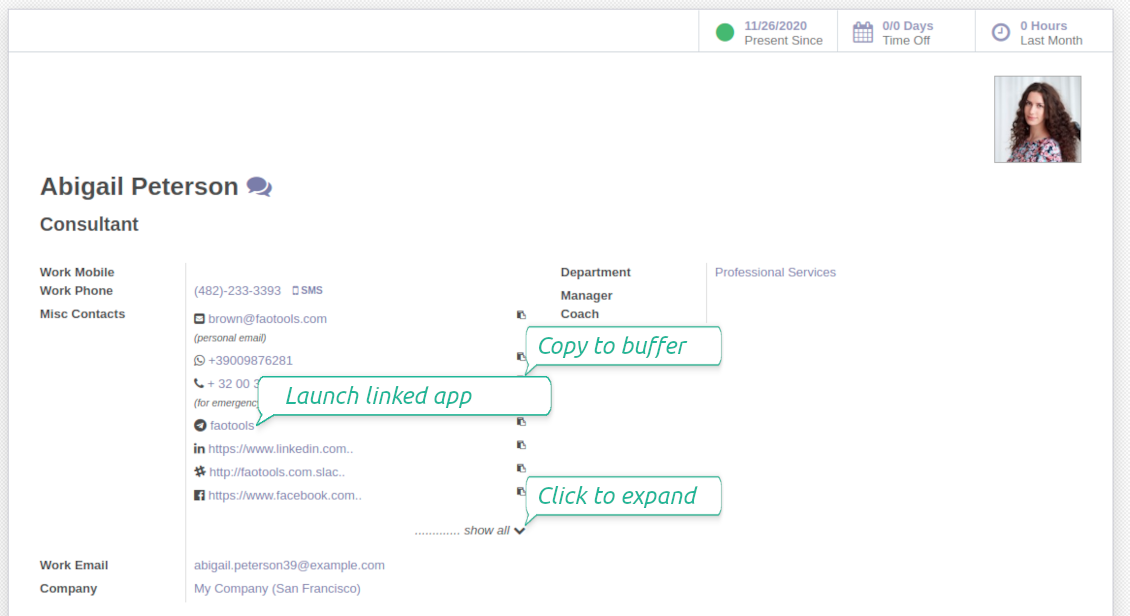 Odoo HR extra contact details