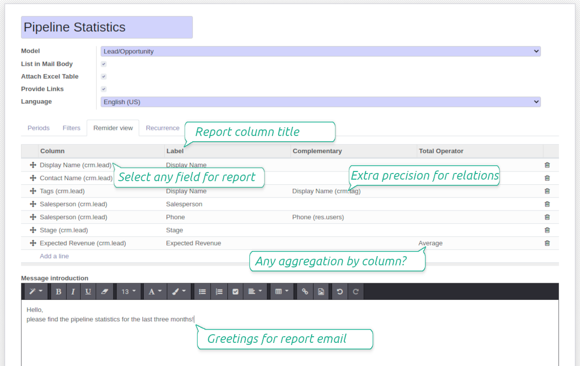 Lists columns and view