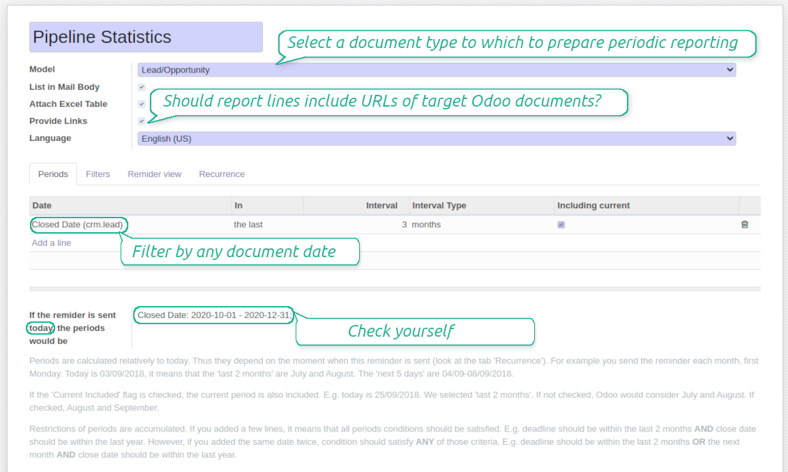 Odoo lists reminder relative periods
