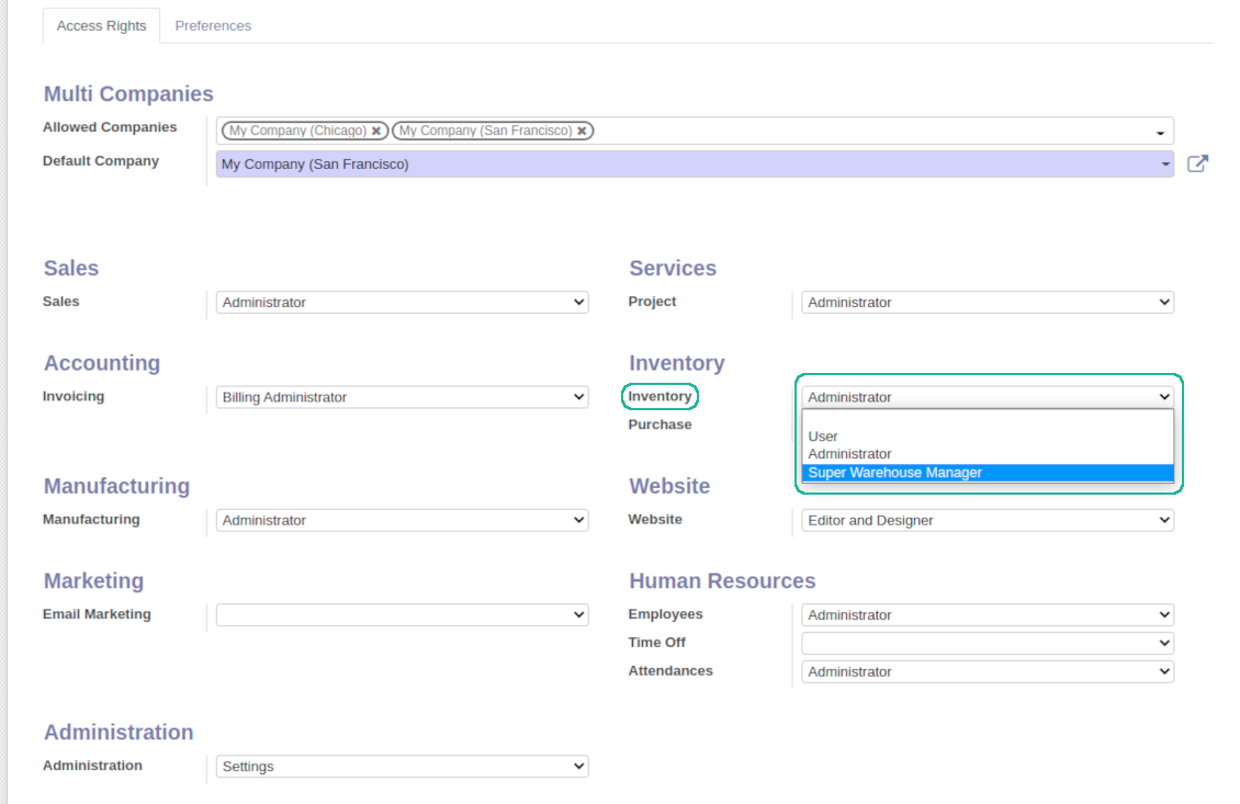 Odoo super warehouse manager