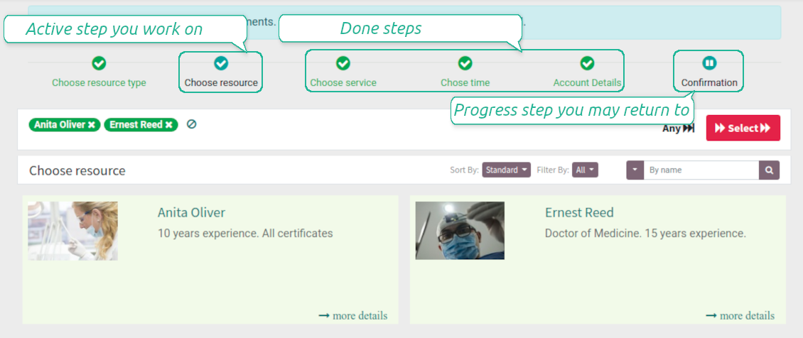 Interactive booking progress bar