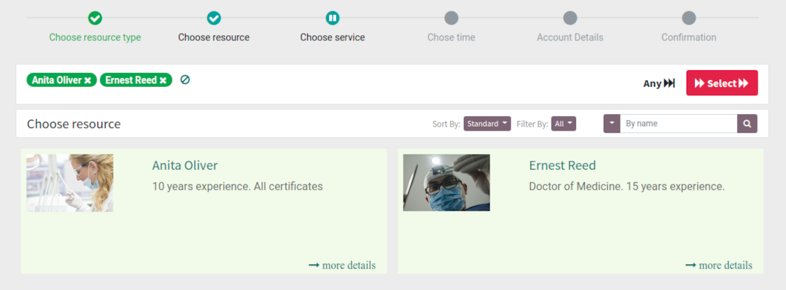 Website resource booking page